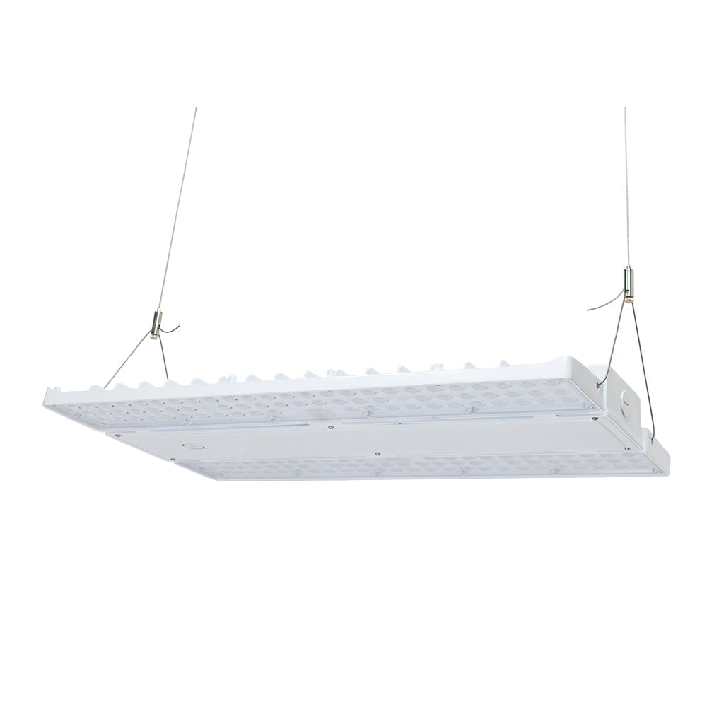 LOYA 2nd Gen | LED Linear High Bay | Adj Watt 240W/270W/310W | 46810 Lumens | Adj CCT 4000K-5000K | 120-277V | Built-In 40W Emergency Battery Backup | White Housing | UL & DLC Listed