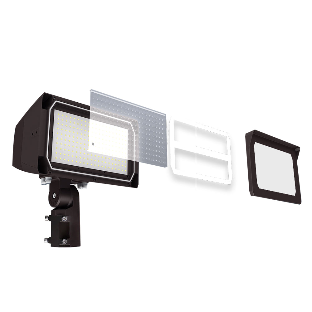 UNION | LED Flood Light | Adj Watt 120W/150W/200W | 30000 Lumens | CCT 5000K | 120V-277V | Slip Fitter / Yoke Mount Included | Bronze Housing | IP65 | UL & DLC Listed